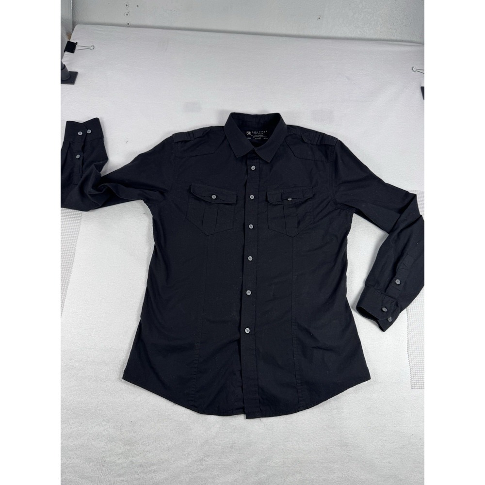 Marc Ecko Cut & Sew Mens Large Black Military Utility Button Shirt Cotton